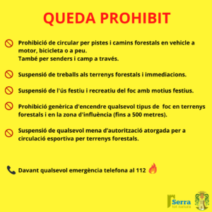 Read more about the article Restriccions per la preemergència. Alt risc d’incendis